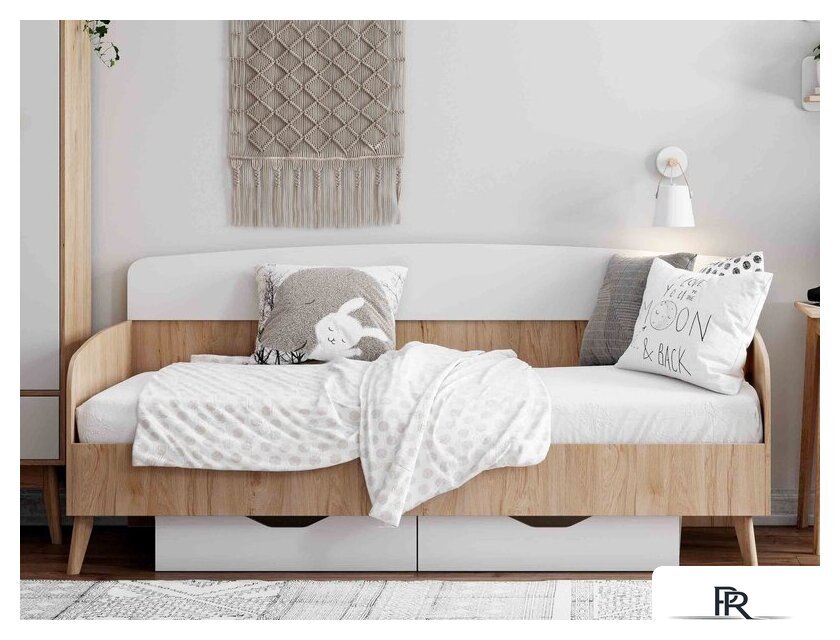 Кровать-тахта Мебельград Калгари 90x200 (дуб натуральный светлый/белый матовый) - Изображение №3 — Интернет-магазин ПроЗаказ