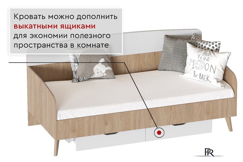 Кровать-тахта Мебельград Калгари 90x200 (дуб натуральный светлый/белый матовый) - Изображение №4 — Интернет-магазин ПроЗаказ