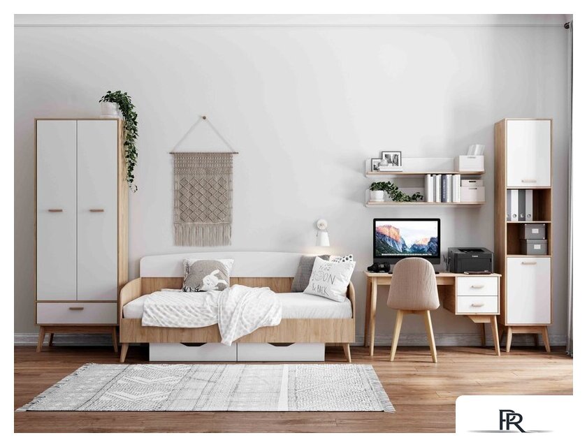 Кровать-тахта Мебельград Калгари 90x200 (дуб натуральный светлый/белый матовый) - Изображение №2 — Интернет-магазин ПроЗаказ