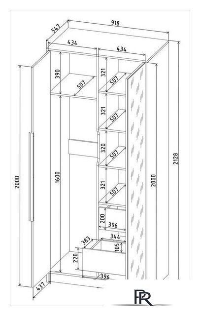 Шкаф распашной Интерлиния Концепт Тренд КТ-Ш3(з) (антрацит/черный) - Изображение №6 — Интернет-магазин ПроЗаказ