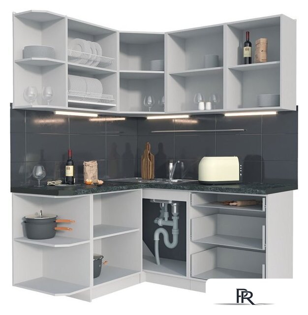 Кухонный модуль Интерлиния Мила Матте 1.5x1.7 А (белый/черный/дуб бунратти) - Изображение №2 — Интернет-магазин ПроЗаказ