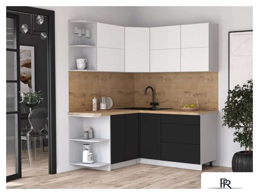 Кухонный модуль Интерлиния Мила Матте 1.5x1.7 А (белый/черный/дуб бунратти) - Изображение №3 — Интернет-магазин ПроЗаказ
