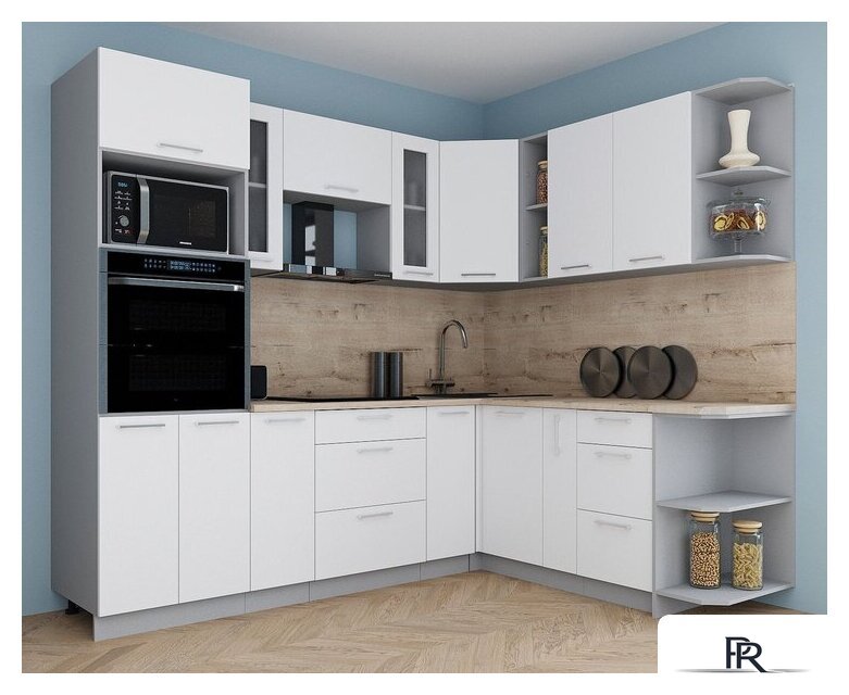 Готовая кухня Интерлиния Мила Gloss 1.88x2.4 правая (белый софт/белый софт/травертин серый) - Изображение №3 — Интернет-магазин ПроЗаказ