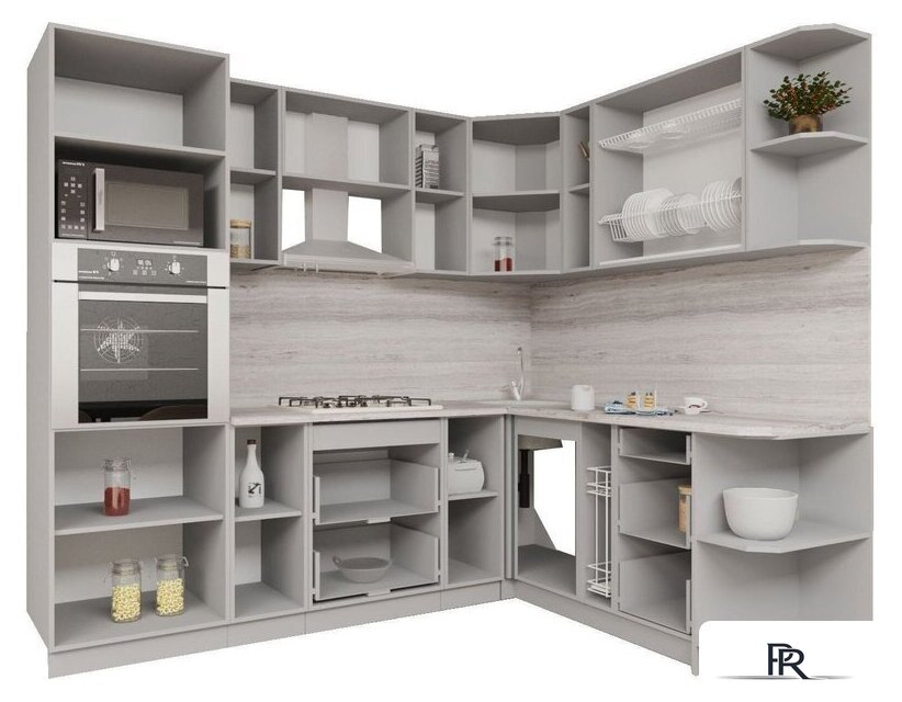 Готовая кухня Интерлиния Мила Gloss 1.88x2.4 правая (белый софт/белый софт/травертин серый) - Изображение №2 — Интернет-магазин ПроЗаказ