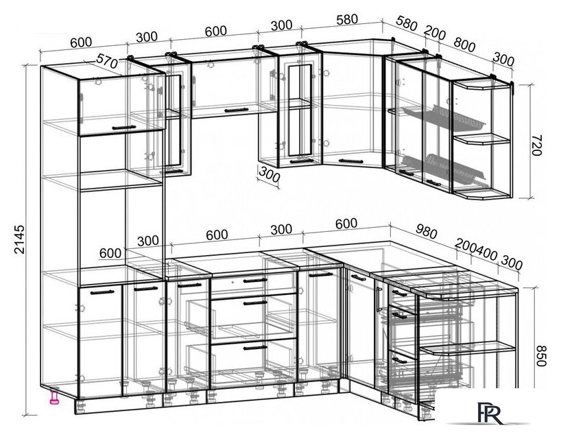 Готовая кухня Интерлиния Мила Gloss 1.88x2.4 правая (белый софт/белый софт/травертин серый) - Изображение №6 — Интернет-магазин ПроЗаказ