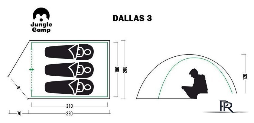 Треккинговая палатка Jungle Camp Dallas 3 (зеленый) - Изображение №5 — Интернет-магазин ПроЗаказ