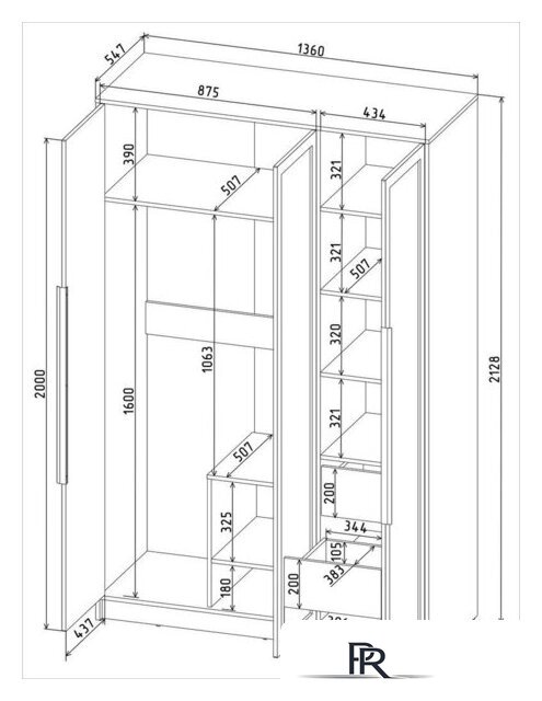 Шкаф распашной Интерлиния Концепт Тренд КТ-Ш3(з) (белый платинум/океан) - Изображение №6 — Интернет-магазин ПроЗаказ