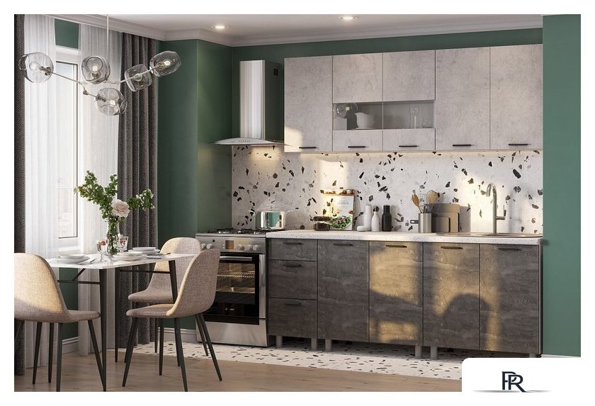 Готовая кухня SV-Мебель Модус 2.0м ЛДСП без столешниц (белый/цемент светлый/камень темный) - Изображение №1 — Интернет-магазин ПроЗаказ