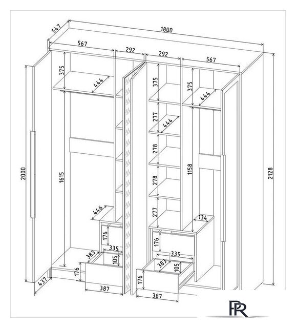Шкаф распашной Интерлиния Концепт Тренд КТ-Ш4(з) (антрацит/дуб английский) - Изображение №6 — Интернет-магазин ПроЗаказ