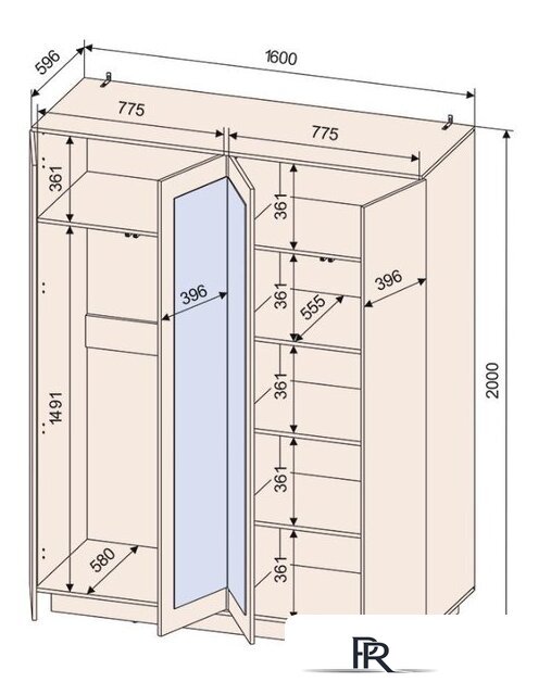 Шкаф распашной Интерлиния Quartz QZ-ШК3 (белый платинум/бетон) - Изображение №2 — Интернет-магазин ПроЗаказ