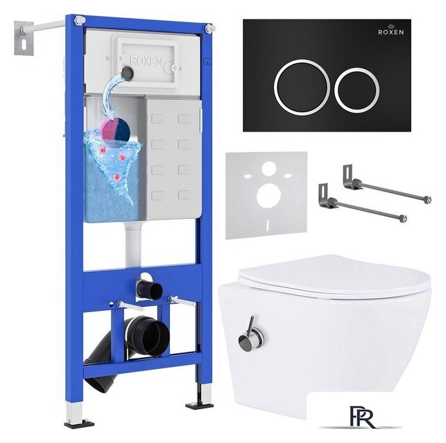 Унитаз подвесной Roxen Antares Bidet в комплекте с инсталляцией StounFix Dual Fresh 6 в 1 906342 (кнопка: черный матовый) - Изображение №2 — Интернет-магазин ПроЗаказ