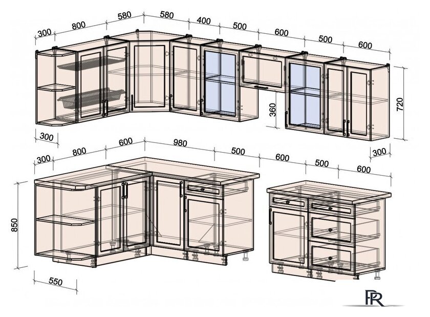 Готовая кухня Интерлиния Тренд 1.7x3.2 левая (белый/белый/кастилло темный) - Изображение №5 — Интернет-магазин ПроЗаказ
