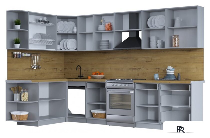 Готовая кухня Интерлиния Тренд 1.7x3.2 левая (белый/белый/кастилло темный) - Изображение №2 — Интернет-магазин ПроЗаказ