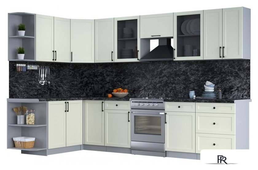 Готовая кухня Интерлиния Тренд 1.7x3.2 левая (белый/белый/кастилло темный) - Изображение №1 — Интернет-магазин ПроЗаказ