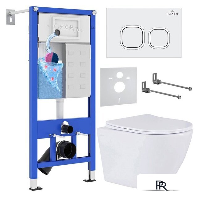 Унитаз подвесной Roxen Antares в комплекте с инсталляцией StounFix Dual Fresh 6 в 1 533395 (кнопка: белый глянец) - Изображение №1 — Интернет-магазин ПроЗаказ