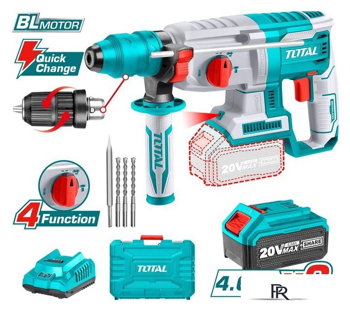Перфоратор Total TRHLI202289 (с 2-мя АКБ, кейс, оснастка) - Изображение №1 — Интернет-магазин ПроЗаказ