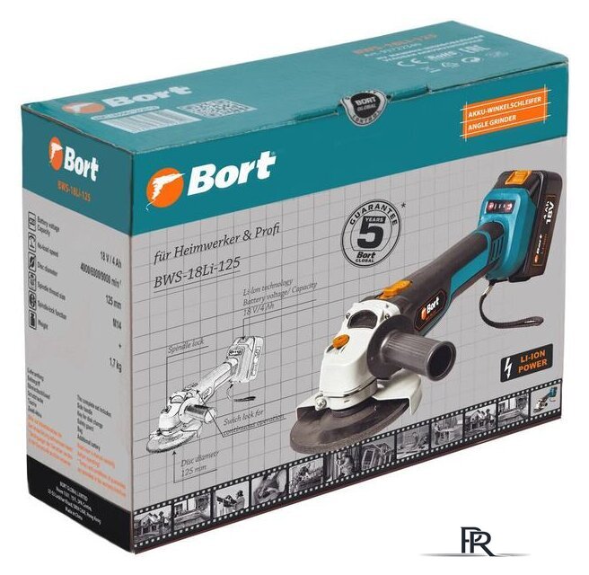 Угловая шлифмашина Bort BWS-18Li-125 (с 2-мя АКБ) - Изображение №11 — Интернет-магазин ПроЗаказ