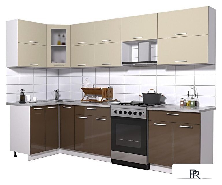 Готовая кухня Интерлиния Мила Gloss 60-12x29 (ваниль/шоколад глянец) - Изображение №1 — Интернет-магазин ПроЗаказ