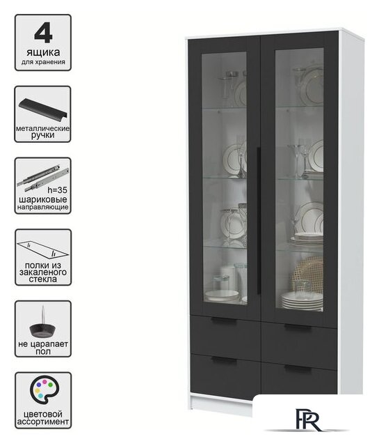 Шкаф-витрина Интерлиния Концепт КТ-ШВ2 (антрацит/белый платинум) - Изображение №3 — Интернет-магазин ПроЗаказ