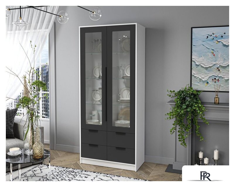 Шкаф-витрина Интерлиния Концепт КТ-ШВ2 (антрацит/белый платинум) - Изображение №4 — Интернет-магазин ПроЗаказ