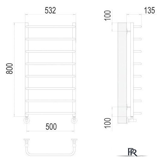 Полотенцесушитель TERMINUS Стандарт П8 500x800 нп (хром) - Изображение №3 — Интернет-магазин ПроЗаказ