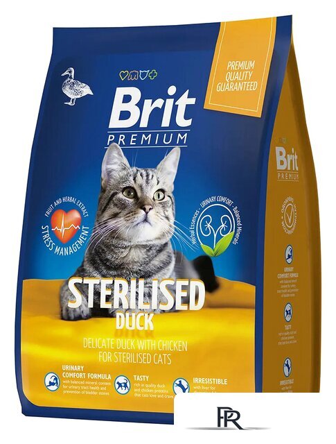 Сухой корм для кошек Brit Premium Cat Sterilized Duck & Chicken для взрослых стерилизованных кошек с уткой и курицей 8 кг - Изображение №1 — Интернет-магазин ПроЗаказ