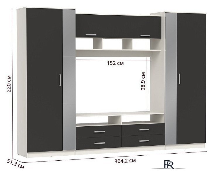 Стенка Олмеко Вена (белый/диамант серый/ДВПО белый) - Изображение №2 — Интернет-магазин ПроЗаказ