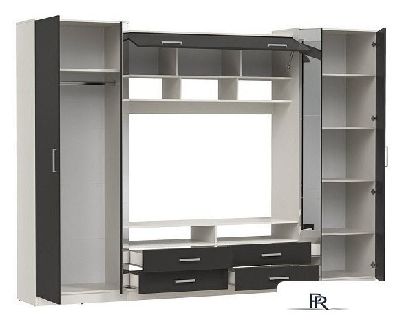 Стенка Олмеко Вена (белый/диамант серый/ДВПО белый) - Изображение №4 — Интернет-магазин ПроЗаказ