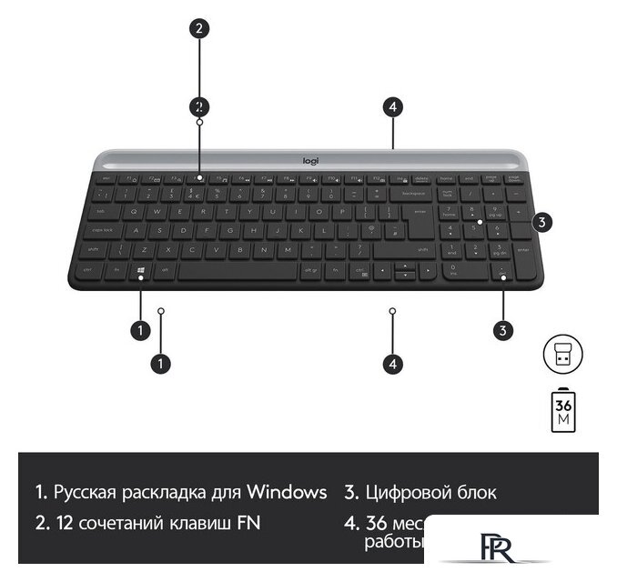 Офисный набор Logitech MK470 Slim Wireless Combo 920-009204 (графитовый) - Изображение №7 — Интернет-магазин ПроЗаказ
