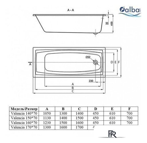 Ванна Alba Spa Valencia 170x70 (с экраном) - Изображение №5 — Интернет-магазин ПроЗаказ