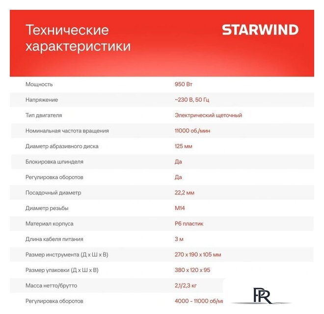 Угловая шлифмашина StarWind AG125E-950 - Изображение №3 — Интернет-магазин ПроЗаказ