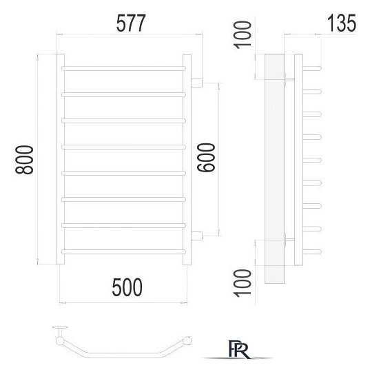Полотенцесушитель TERMINUS Виктория П8 500x800 нп (хром) - Изображение №3 — Интернет-магазин ПроЗаказ