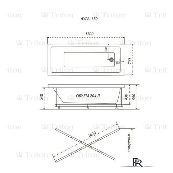 Ванна Triton Аура 170x70 Стандарт Flat (с гидромассажем) - Изображение №2 — Интернет-магазин ПроЗаказ