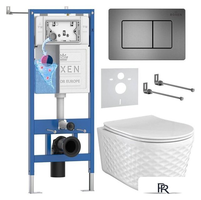 Унитаз подвесной Roxen Vine Tornado в комплекте с инсталляцией StounFix Dual Fresh 6 в 1 979021 (кнопка: оружейная сталь/металл) - Изображение №1 — Интернет-магазин ПроЗаказ