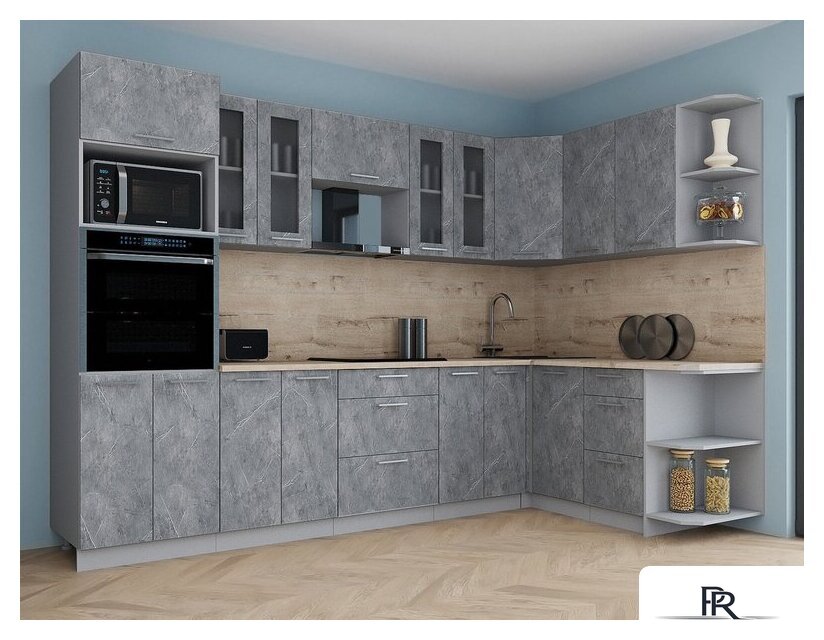 Готовая кухня Интерлиния Мила Gloss 1.68x3.0 правая (керамика/керамика/травертин серый) - Изображение №3 — Интернет-магазин ПроЗаказ