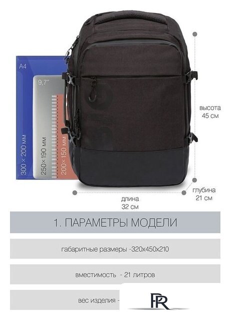 Городской рюкзак Grizzly RQ-019-21 (черный) - Изображение №2 — Интернет-магазин ПроЗаказ