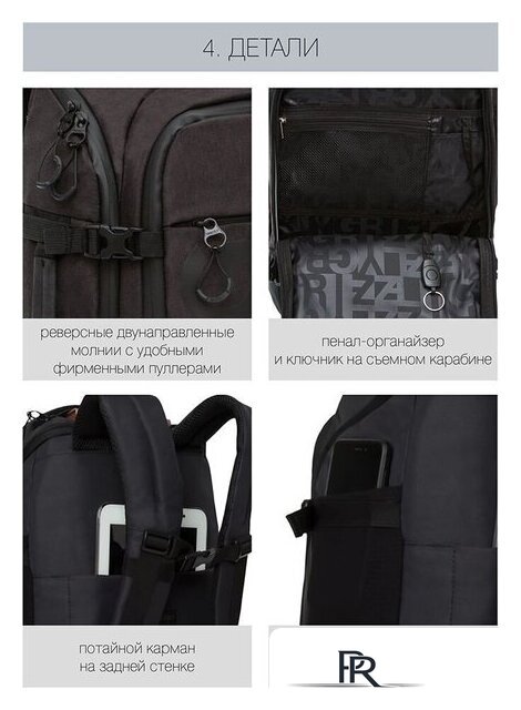 Городской рюкзак Grizzly RQ-019-21 (черный) - Изображение №7 — Интернет-магазин ПроЗаказ