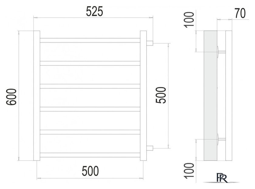 Полотенцесушитель TERMINUS Вега П6 500x600 (боковое подключение 500, RAL 9003 белый) - Изображение №3 — Интернет-магазин ПроЗаказ