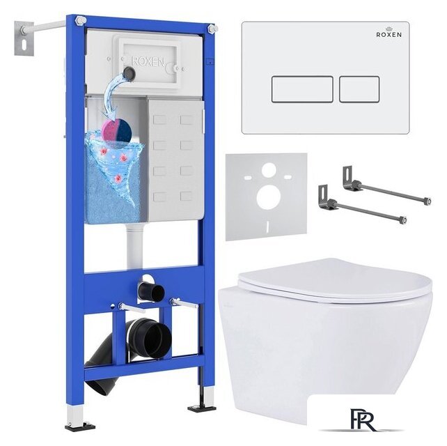 Унитаз подвесной Roxen Antares в комплекте с инсталляцией StounFix Dual Fresh 6 в 1 569295 (кнопка: белый глянец) - Изображение №1 — Интернет-магазин ПроЗаказ