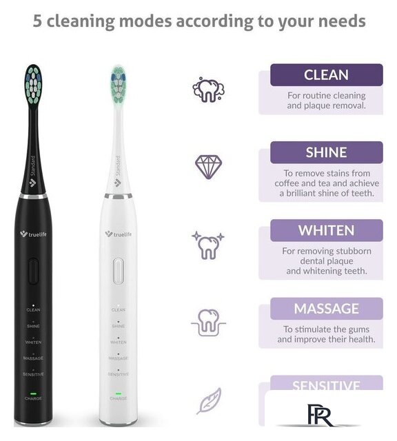 Комплект электрических зубных щеток TrueLife SonicBrush Clean30 Duo - Изображение №2 — Интернет-магазин ПроЗаказ
