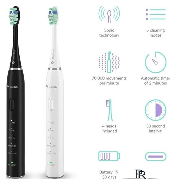 Комплект электрических зубных щеток TrueLife SonicBrush Clean30 Duo - Изображение №4 — Интернет-магазин ПроЗаказ