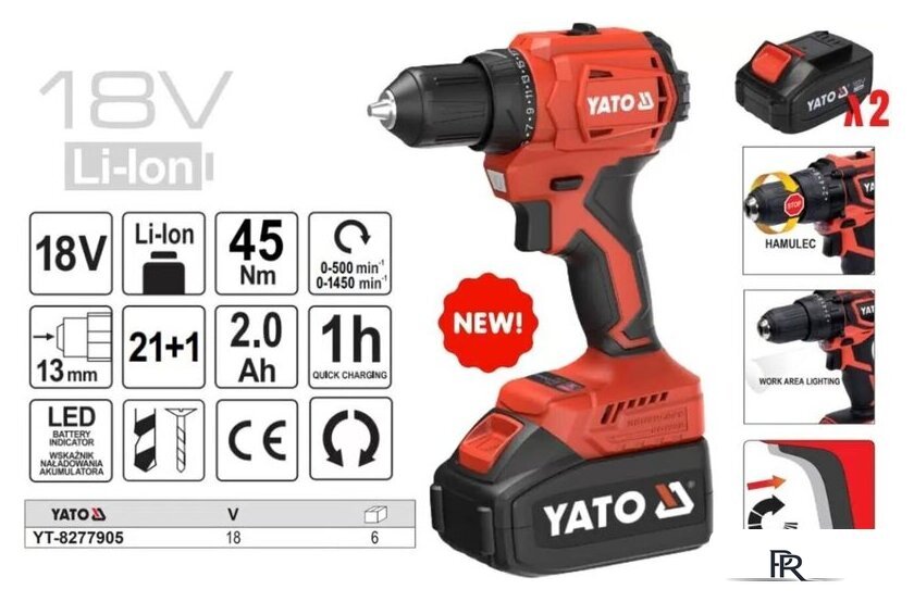 Дрель-шуруповерт Yato YT-8277905 (с 2-мя АКБ, сумка) - Изображение №3 — Интернет-магазин ПроЗаказ