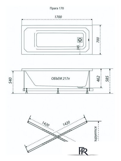 Ванна Triton Прага 170x70 (с ножками) - Изображение №7 — Интернет-магазин ПроЗаказ