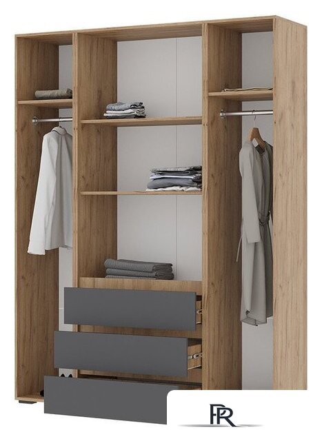 Шкаф распашной Стендмебель Хелен ШК 05 с ящиками (серый графит 0162/дуб крафт золотой) - Изображение №2 — Интернет-магазин ПроЗаказ