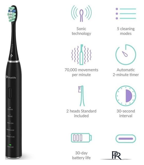 Электрическая зубная щетка TrueLife SonicBrush Clean30 (черный) - Изображение №4 — Интернет-магазин ПроЗаказ