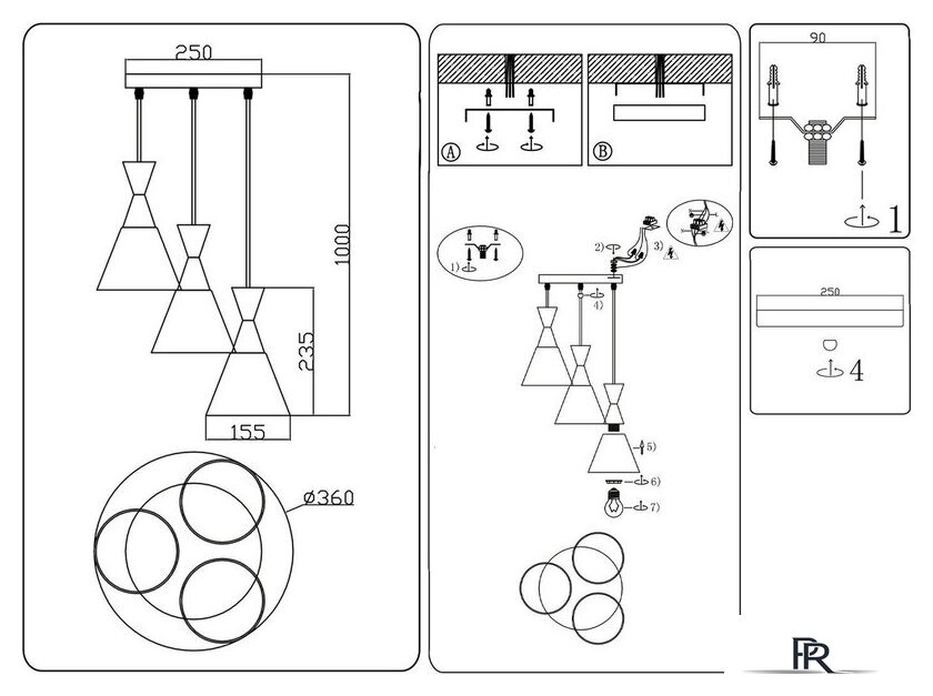 Подвесная люстра Ambrella light Traditional TR3167/3 WH/BK (белый/черный) - Изображение №10 — Интернет-магазин ПроЗаказ