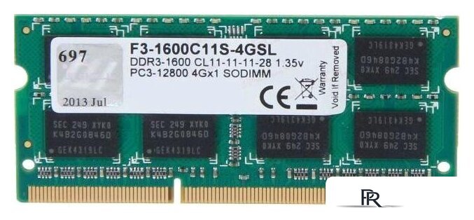Оперативная память G.Skill 8GB DDR3 SODIMM PC3-12800 F3-1600C11S-8GSL - Изображение №1 — Интернет-магазин ПроЗаказ