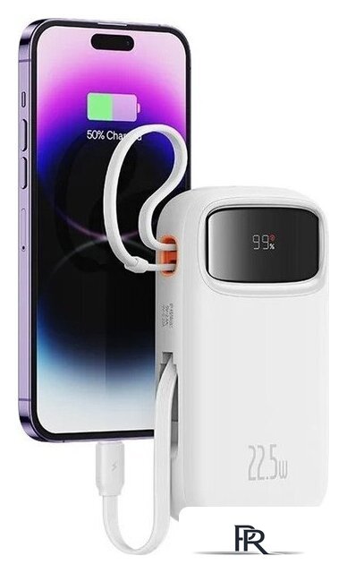 Внешний аккумулятор Baseus Qpow2 Dual-Cable Digital Display Fast Charge Power Bank 22.5W 20000mAh (белый) - Изображение №3 — Интернет-магазин ПроЗаказ