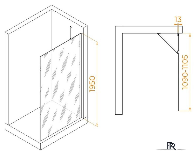 Душевая стенка RGW WA-110B 351011011-14 110 (черный/прозрачное стекло) - Изображение №2 — Интернет-магазин ПроЗаказ