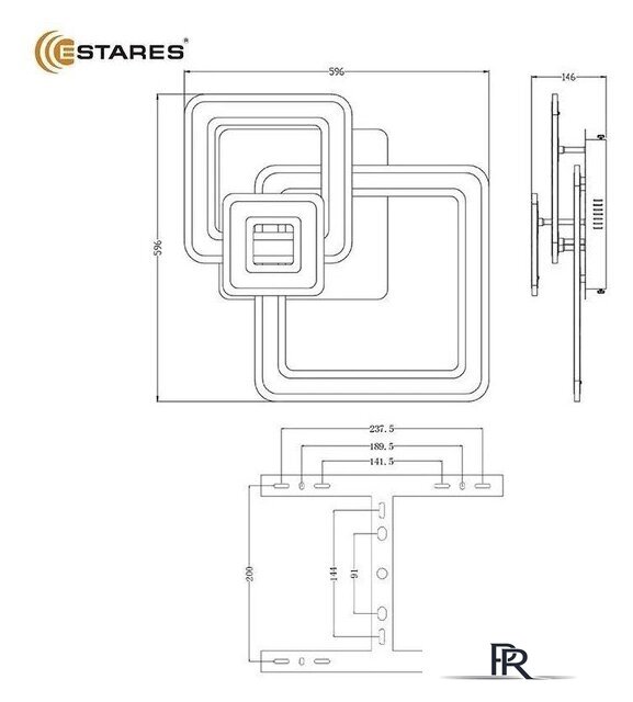 Припотолочная люстра Estares Triplex Square 124W 3S-APP-596x596x146-BLACK/WHITE-220-IP20 - Изображение №9 — Интернет-магазин ПроЗаказ